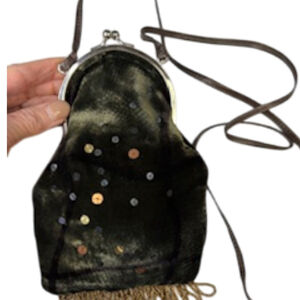 TONY GRAHAM Deep Green Velvet Sequin Mini Pouch Evening Bag